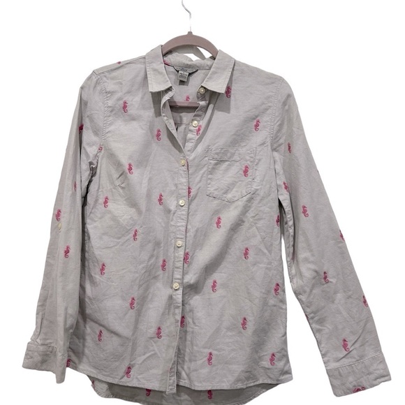 Bass women's 100% cotton gray with pink embroidered sea horses size S - Picture 2 of 9